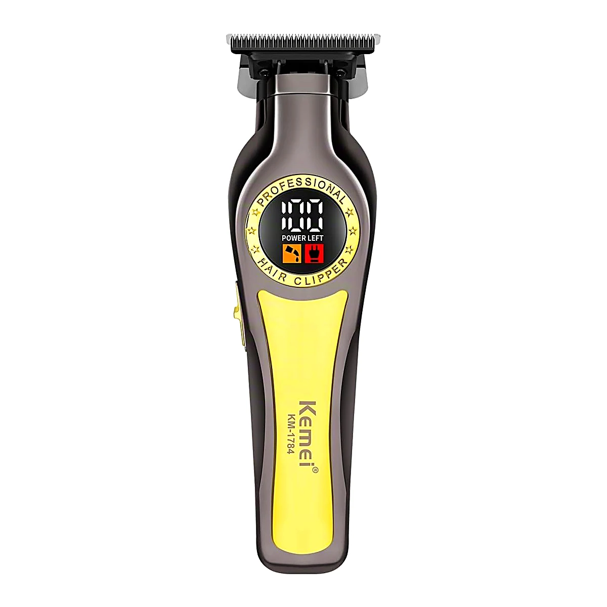 Tondeuse Kemei KM-1784 grise et jaune à écran LED